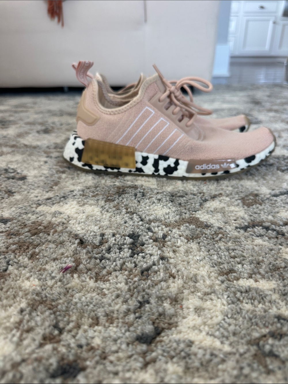 adidas Women’s Blush Pink Knit Athletic Sneakers with Patterned Sole